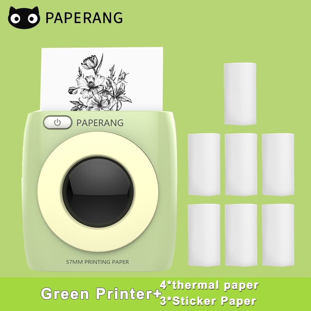 PAPERANG P2 Pocket Mini Printer 300dpi BT Wireless Printer Portable Thermal Printer for Photo Picture Receipt Label Sticker: GR-7Rolls Paper