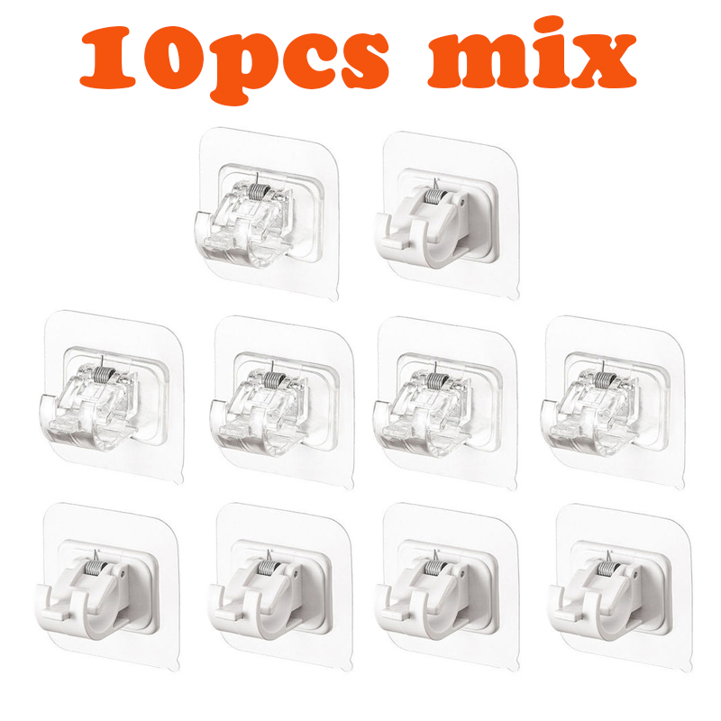 Home Storage Hooks Punch-free Curtain Rod Holder Hook Shower Curtain Rod Hanging Clip Powerful Fixed Clip Hanging Rack Hooks: 10pcs-mix