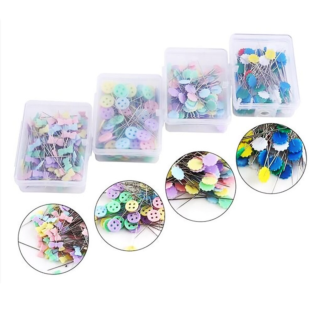 Alfileres de cabeza plana de plástico, 100 uds, alfileres rectos acolchados, agujas de coser de Color mezclado