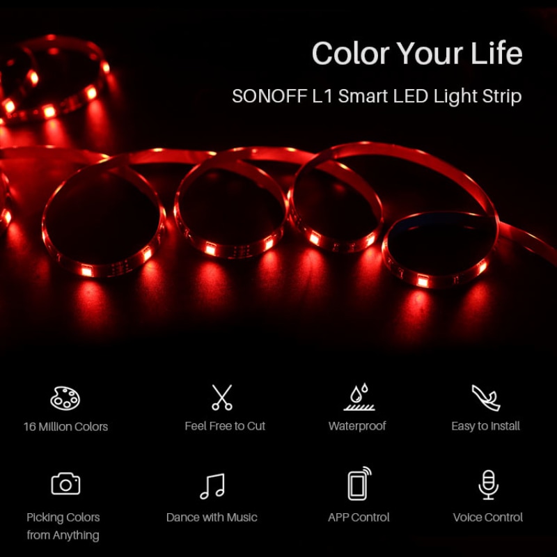 Sonoff L1 Smart Led Light Strip Dimbare Waterdichte Wifi Flexibele Rgb Strip Verlichting Werk Met Alexa Google Thuis