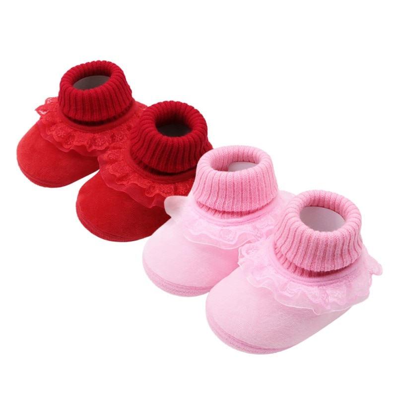 Chaussons en laine pour bébés filles | Bottes chaudes et hautes, en fil de laine, avec motif de fleurs, pour bébés filles
