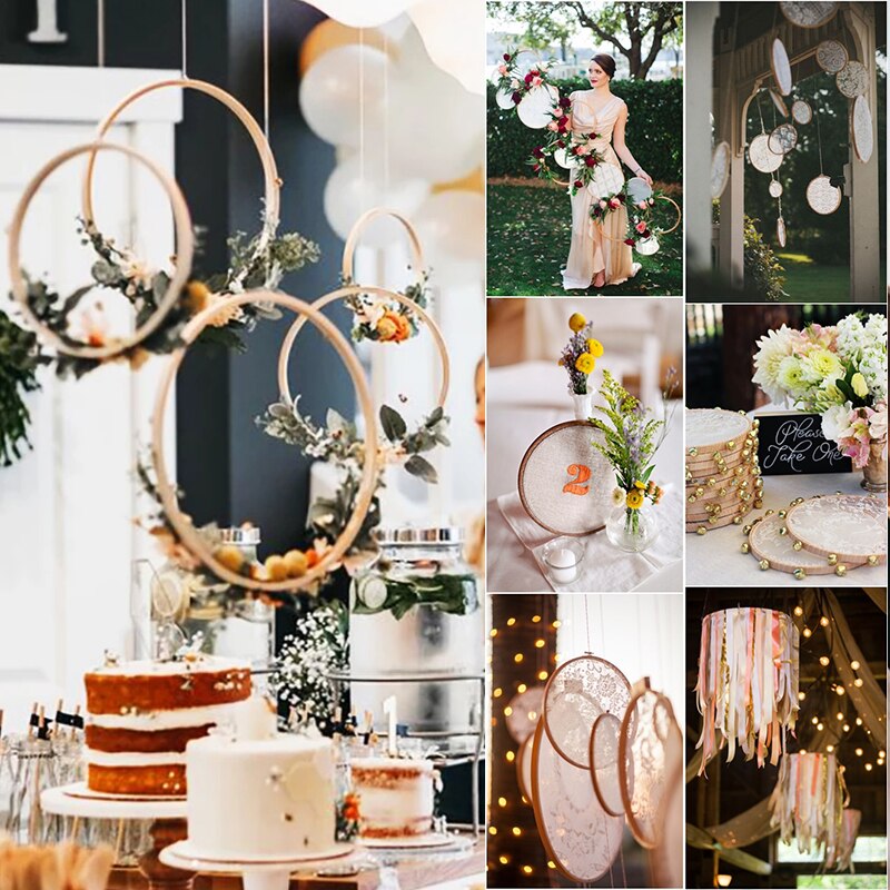 5Pcs Wooden Bamboo Floral Hoop Wreath DIY Macrame Craft Wall Hanging Hoop Ring For Christmas Easter Wedding Party Decoration