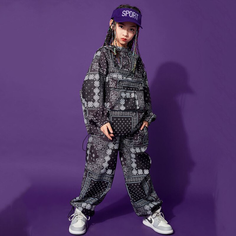 Disfraz de baile de Hip Hop para niñas y niños, Sudadera con capucha, pantalones de Hip Hop, traje de baile callejero, ropa de actuación de Jazz para niños, BL5695
