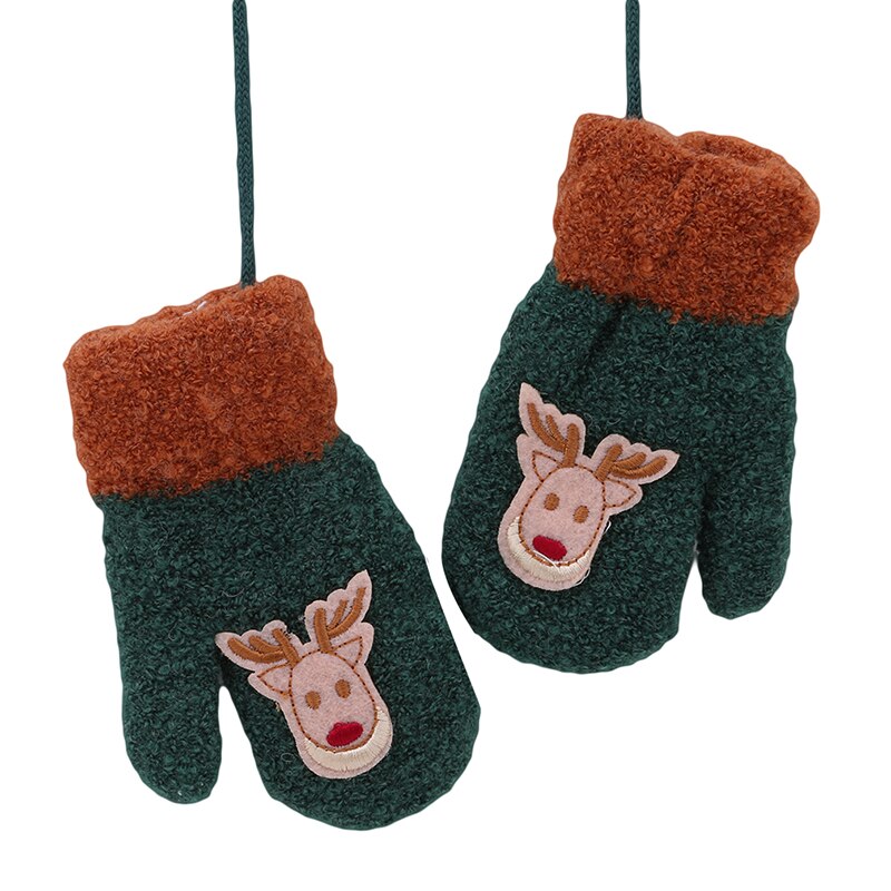 Children Clothing Cotton Flock Spring Autumn Winter Gloves Toddler Kids Cute Thicken Christmas Deer Girls Boys: green