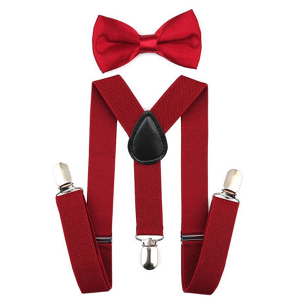 Kids Suspenders with Bowtie Ties Accessories Children Bow Tie Set Boys Braces Girls Adjustable Suspenders Baby Wedding: Wine red