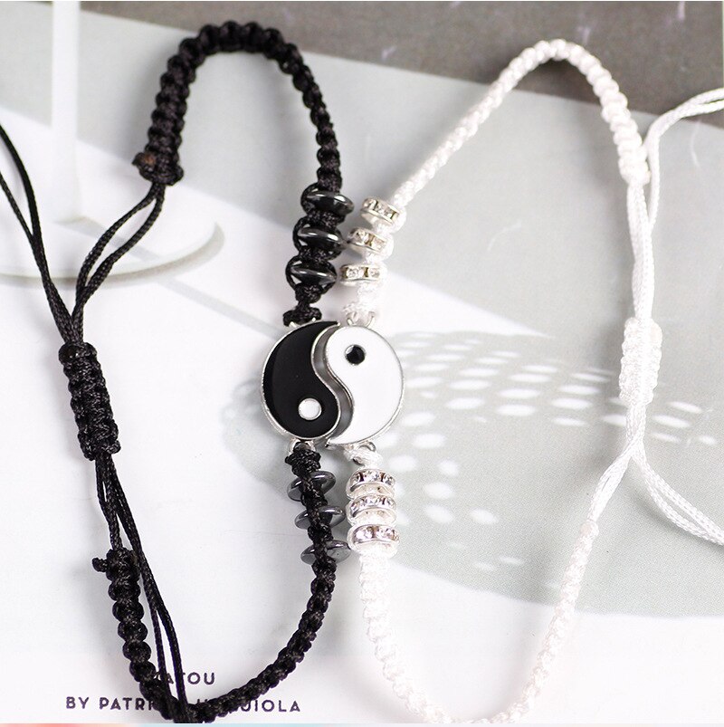 Set di collane per bracciali coppia Tai Chi cinese Fengshui porta fortuna cordoncino di cuoio bracciale intrecciato ciondolo in lega regalo braccialetto intrecciato