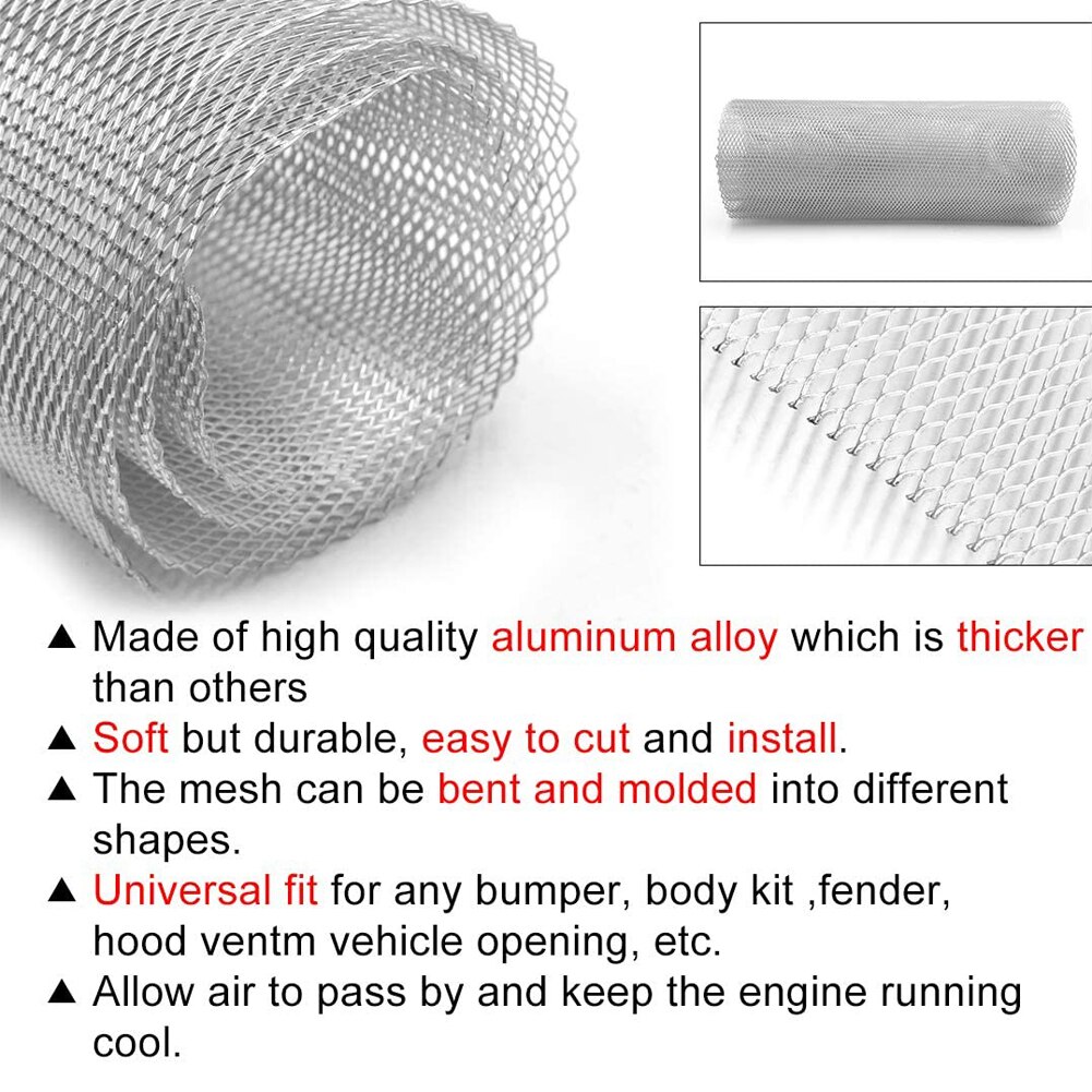 Car Aluminum Alloy Rhombic Mesh Grill Cover Bumper Fender Hood Vent Protector Grill Universal Cuttable Front Radiator Grills