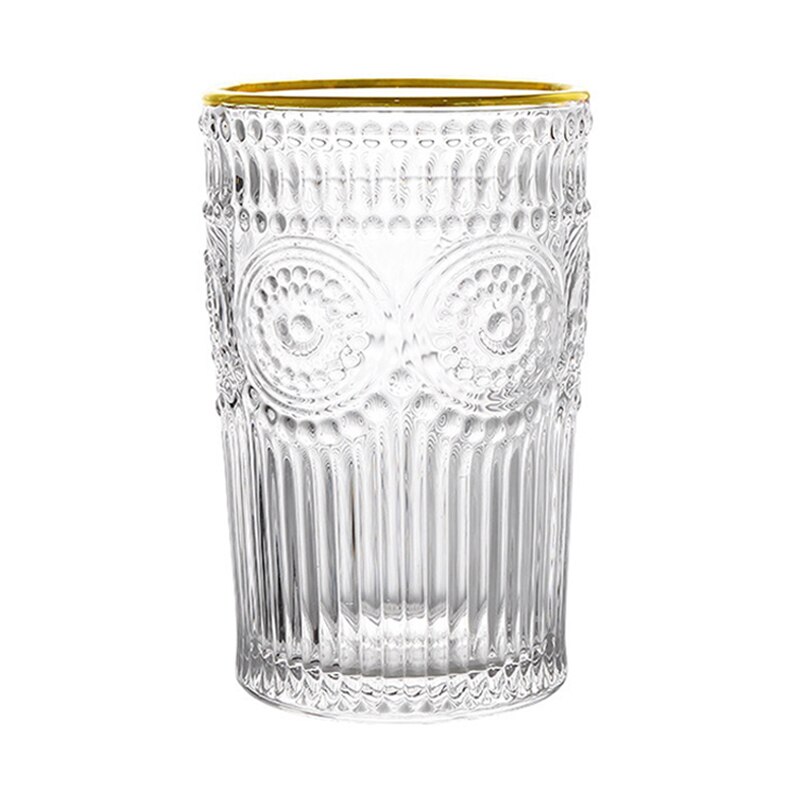 Retro Sun Flower Gold Rim Glass Water Cup#1#1: 380ML gold