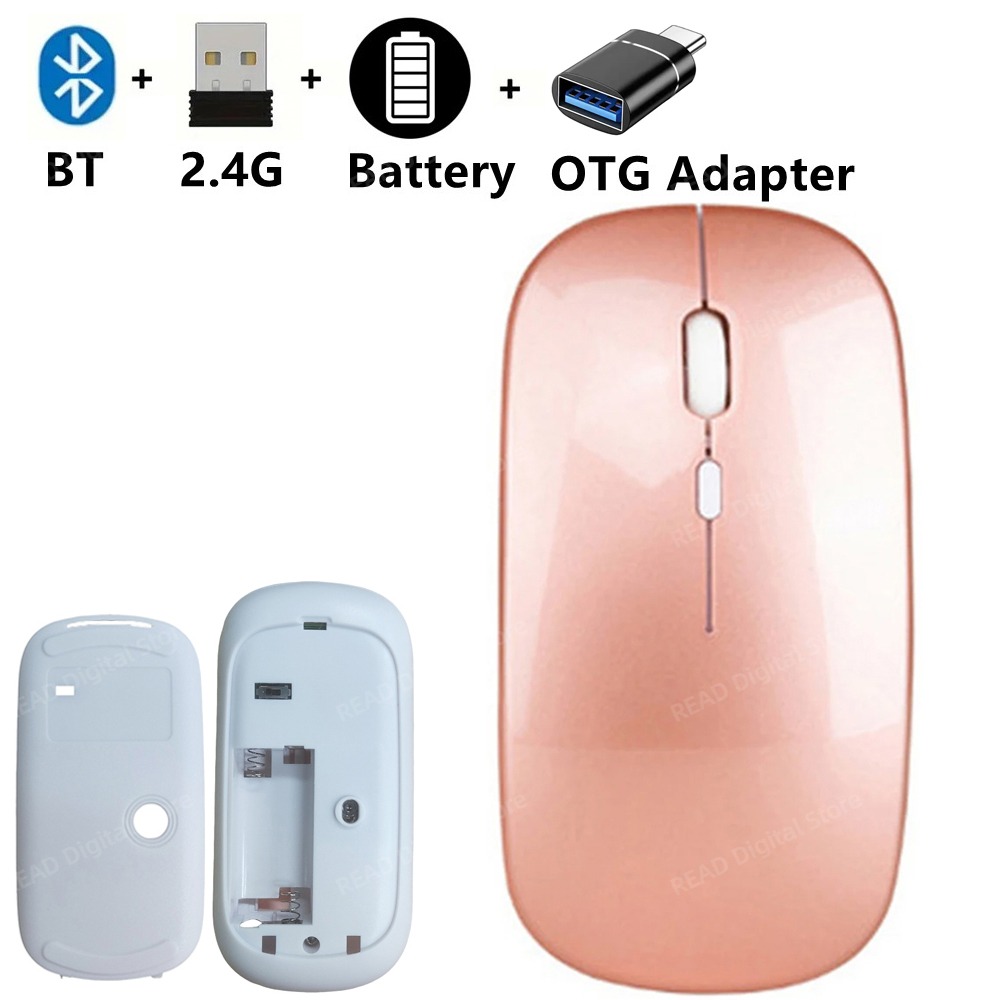 Draadloze muis Slanke Bluetooth-compatibele 2.4G computermuizen Draagbare oplaadbare / batterij Draadloze muis voor iPad Laptop Desktop: Goud