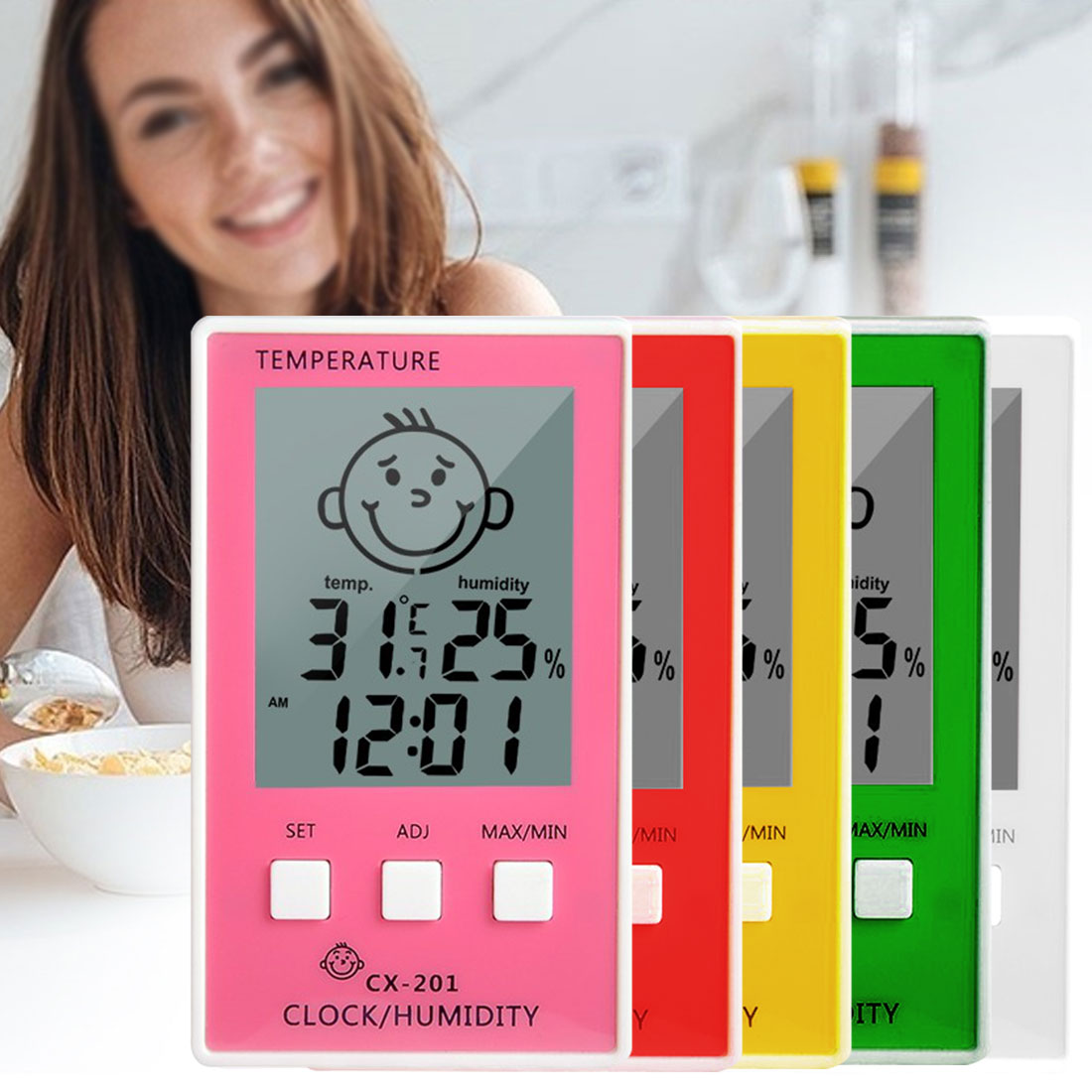 3 in 1 Digital Clock Temperature Hygrometer Logger Meter Thermometre Higrometre Indoor Thermometer for Baby Room/ Bathroom