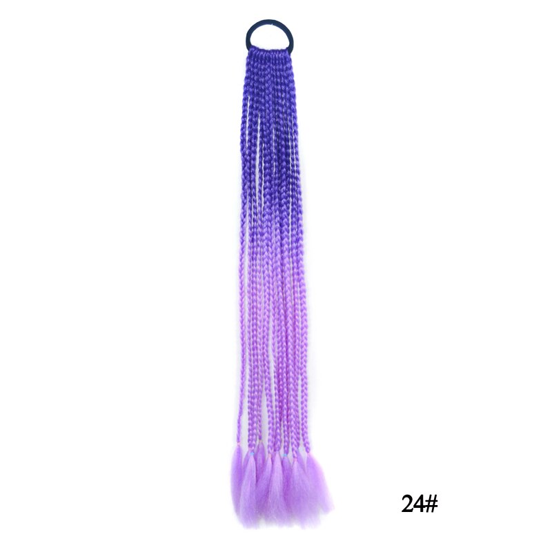 Queue de cheval synthétique colorée boîte droite tresse avec bande élastique queue de poney Extensions de cheveux accessoires de cheveux pour les femmes: 24