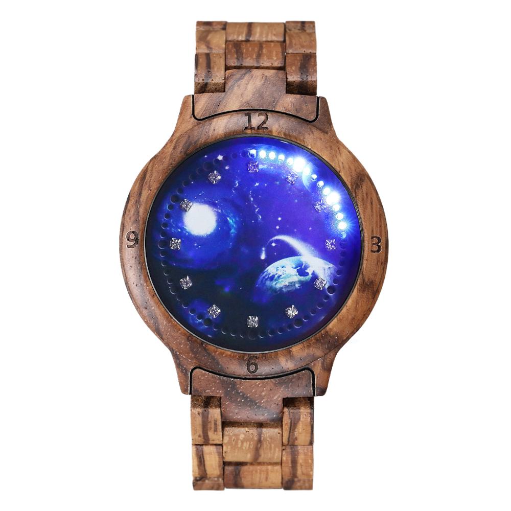 Red sandalwood LED Light Touch Screen Diamond Dial Wooden Watch Red Starry Sky Surface Luminous Watch Relogio Masculino: 1