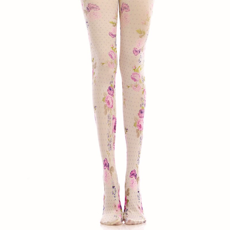 Elegante roze bloem afdrukken panty sokken