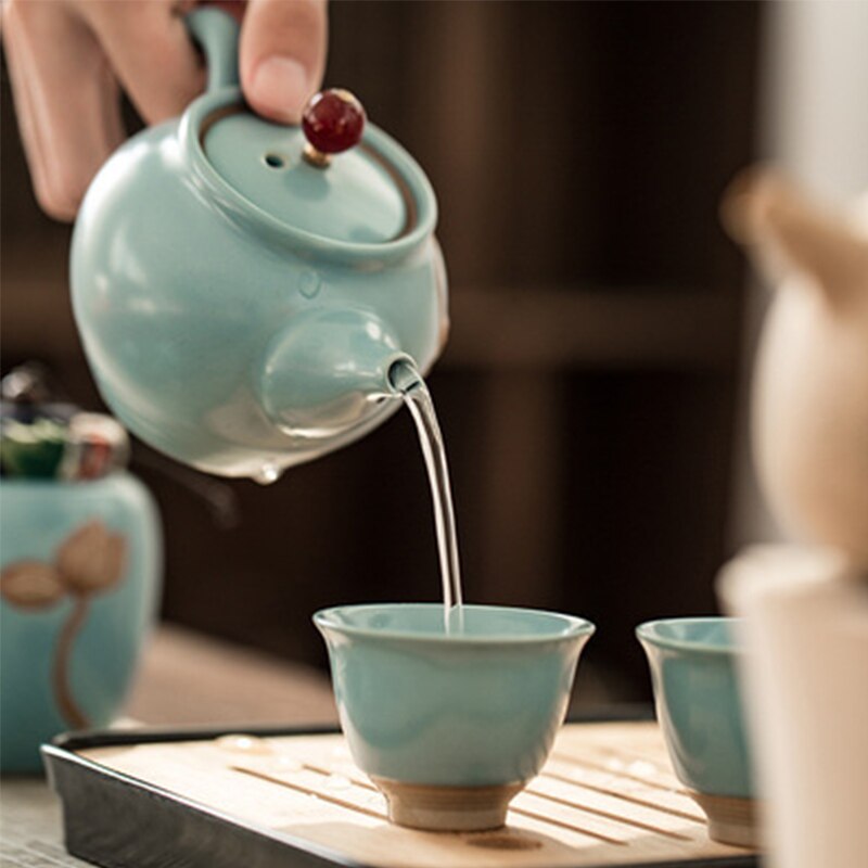 Service à thé Kungfu en céramique, Portable, d'affaires, service à thé chinois, théière, tasse de thé, canettes