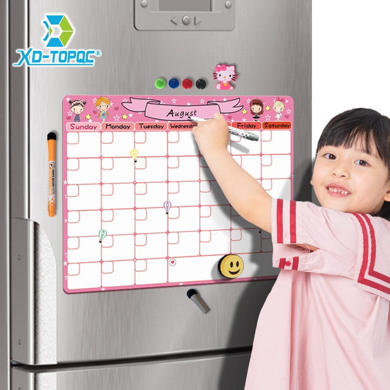 Cute A3 Magnetic Calendar Daily Schedule Whiteboard Monthly Planner Dry Wipe 30*40cm Flexible Kids Message White Board For Notes