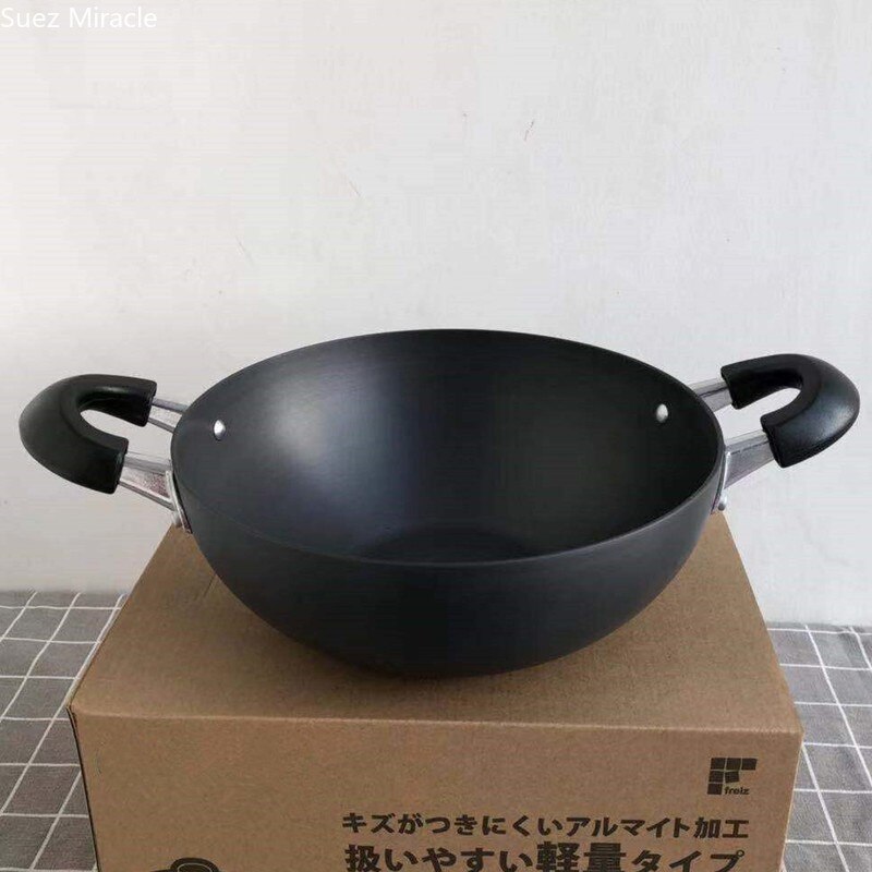 Japansk mønster dobbelt øre suppe pot hård oxid pan belægning pan pot kommerciel anti-skold håndtag pot suppe shabu