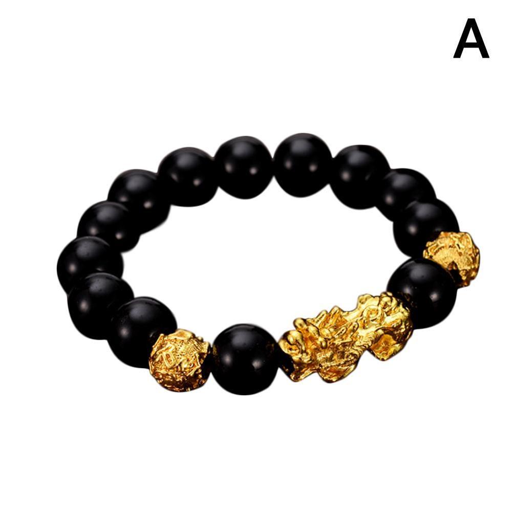 6 mots chinois chanceux dieu bête Pixiu Bracelet bijoux couleur or courageux troupes pierre perles bracelets Bracelet: 1