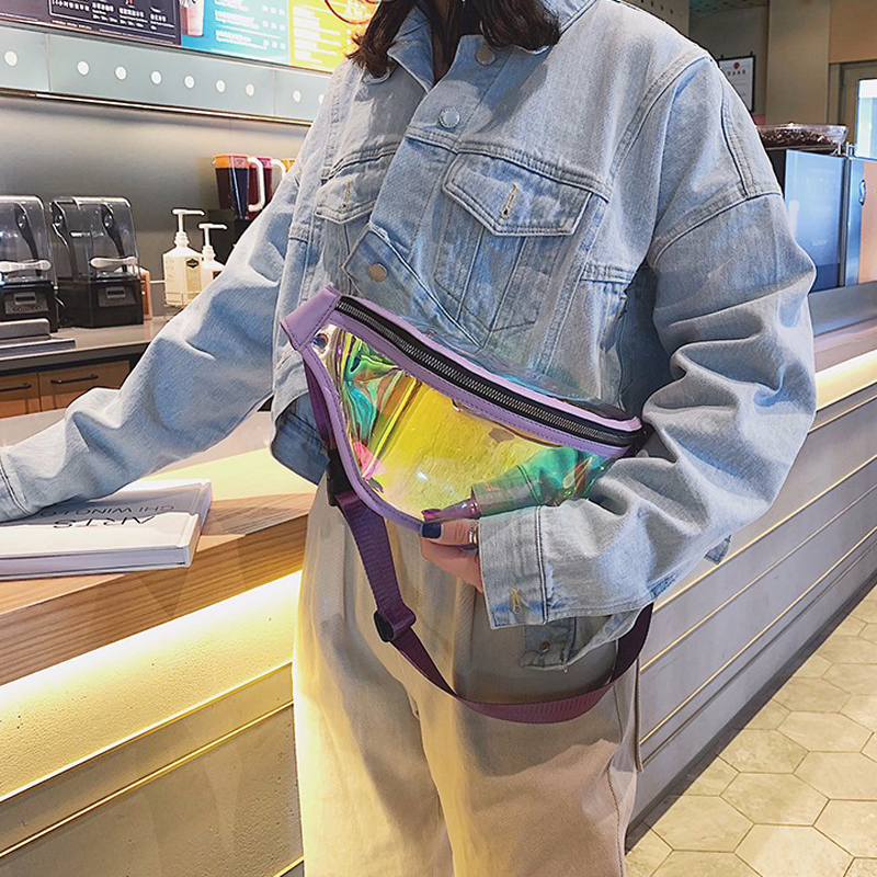 Holographique Fanny Pack Laser taille Pack pour les femmes ceinture Bum sac étanche Transparent clair Punk