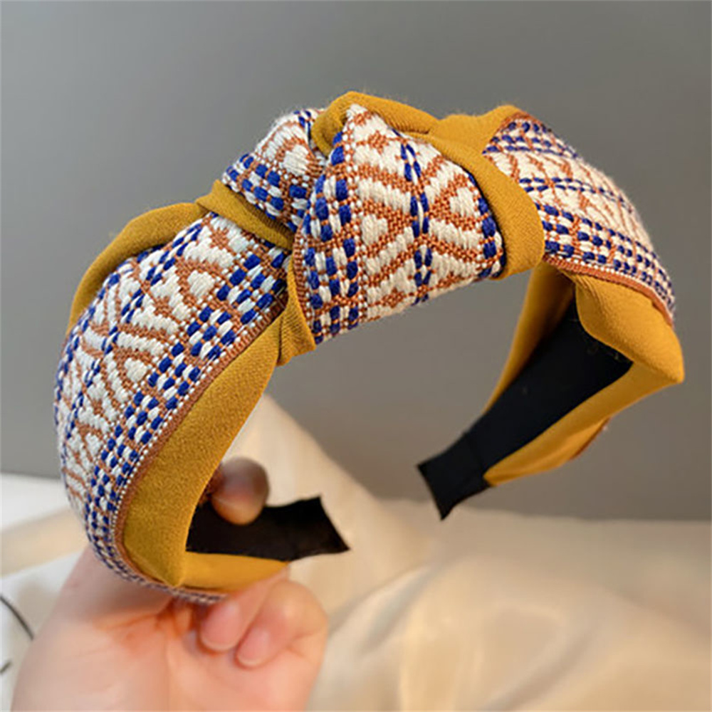 Diademas anchas anudadas Vintage para mujer y niña, diademas de tela Vintage, diademas bohemias para el cabello, accesorios para el cabello,: YELLOW
