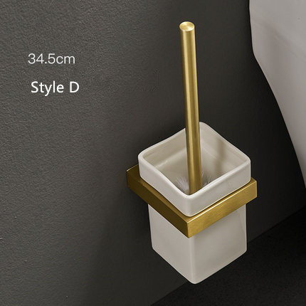 Toiletbørsteholder sæt aluminium børstet guld toiletbørsteholder rengøringsværktøj til badeværelset vægmonteret sømstanset: Stylet