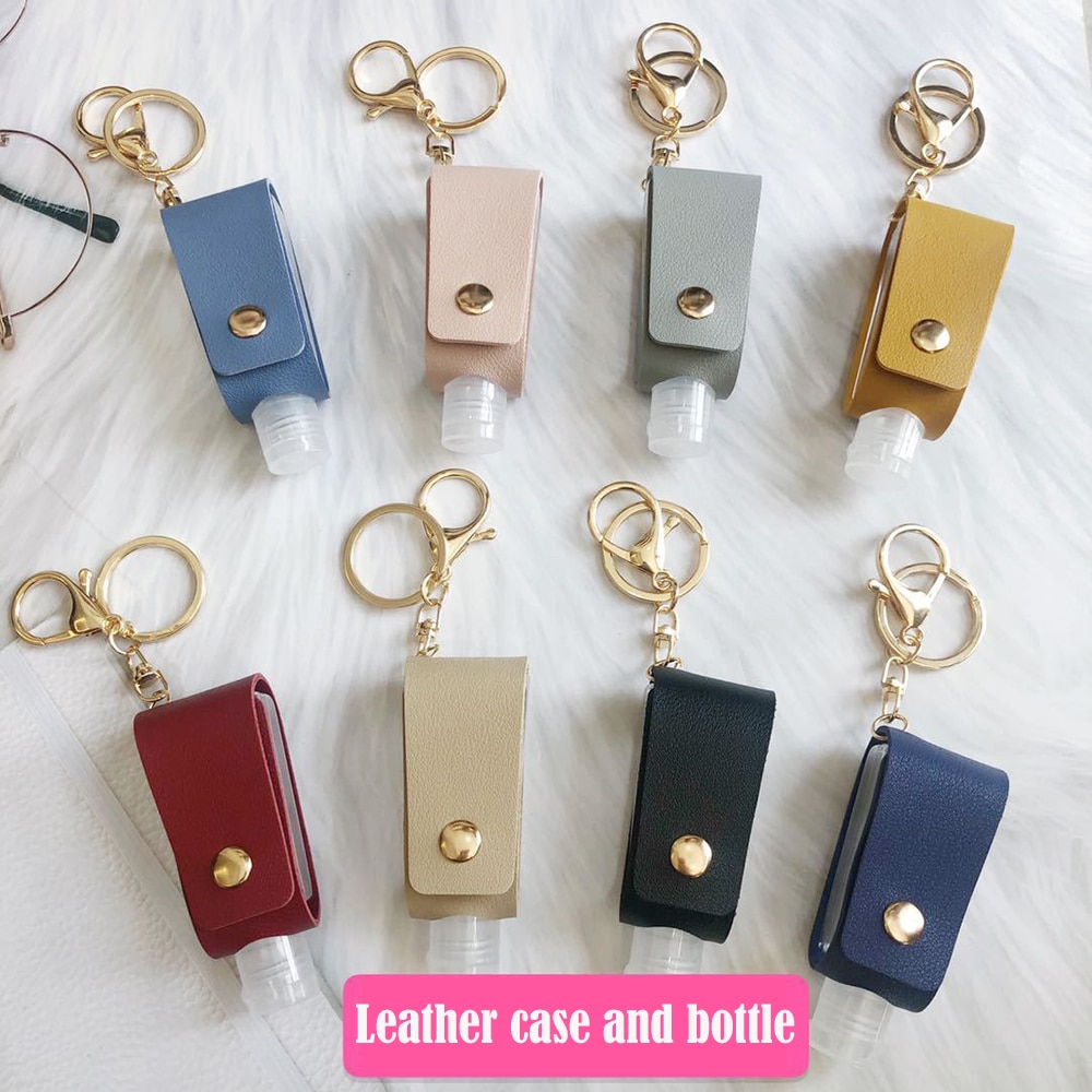 30ml Hand Sanitizer Case Mini Disinfectant Hands Portable Hydroalcoholic Gel Bottle Hand Sanitizer Leather Case Keychain Holder