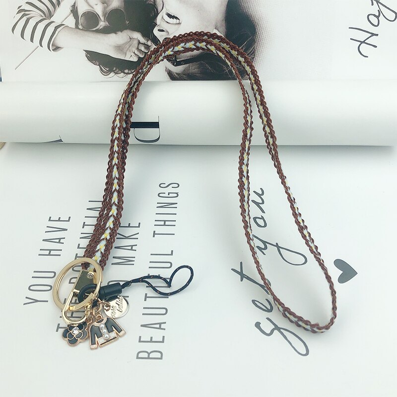 Braided neck rope accessories For iPhone 11 Charm ID card gym key USB badge holder lanyard: Brown