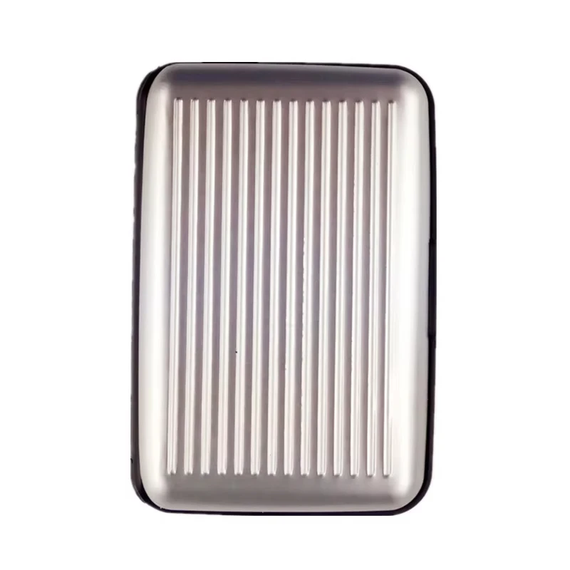 Tarjetero de aluminio para hombre, estuche rígido con bloqueo, billetera, tarjeta de crédito sólida, escaneo Anti-RFID, protección, tarjetero, 1 ud.: Plata