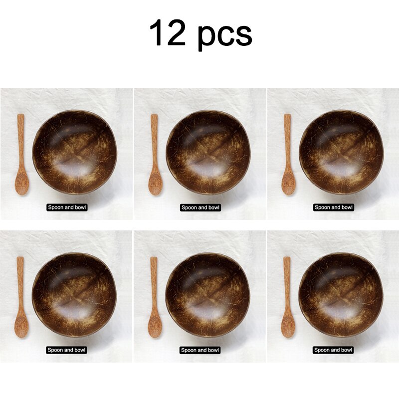 Coconut Bowl Rice Bowl Coconut Shell Tableware Nordic Style Light Food Xiaoxinqing Fruit Milkshake Salad Bowl Wooden bowl: 6 Spoon and 6 bowl