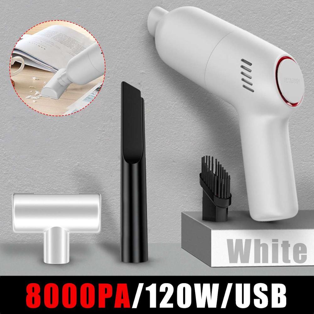 Mini Portable Car Vacuum Cleaner Wireless Handheld Auto Vaccum 8000Pa Suction For Home Desktop Cleaning Mini Vacuum Cleaner: White Wireless