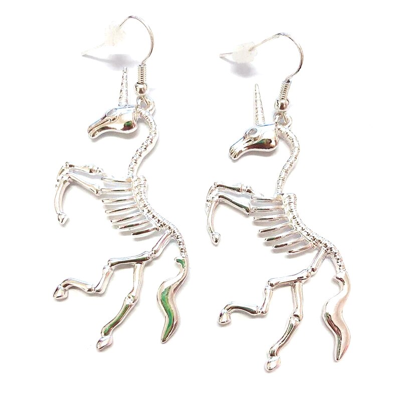 2 Pair Women Exaggerated Unicorn Skeleton Earrings Original Trendy Unicorn Animal Bone Dangle Earrings