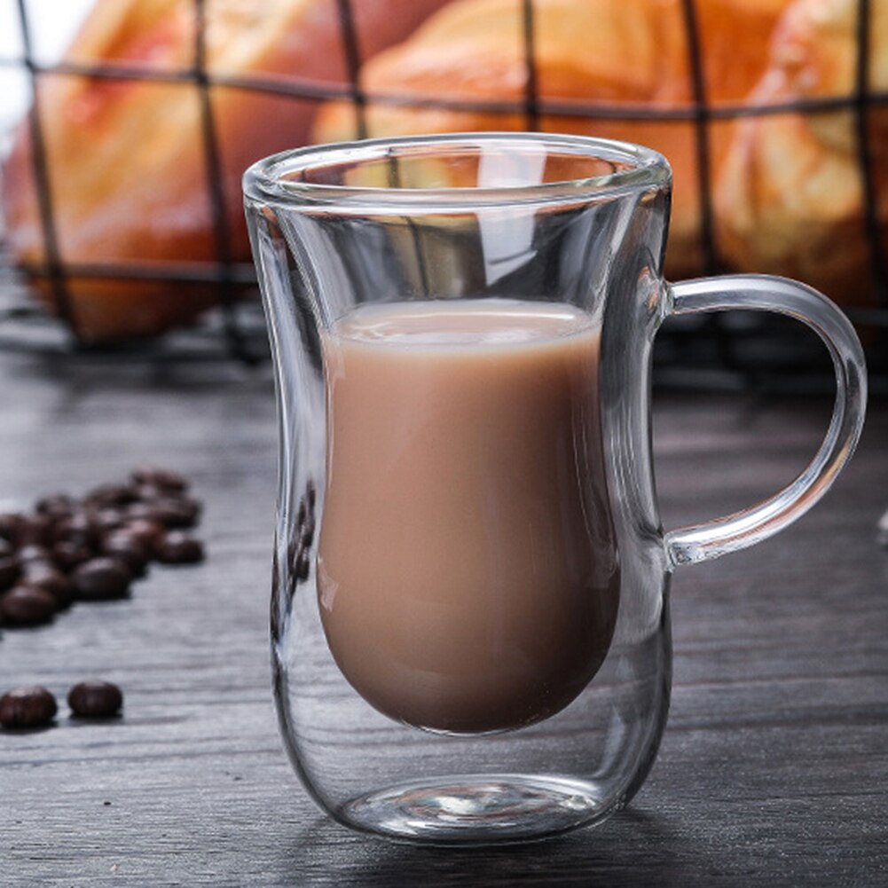 80ml Transparent Double Wall Heat Insulated Glass Cup Coffee Tea Milk Container Double Anti-Scalding Glass Milk Juice Cup