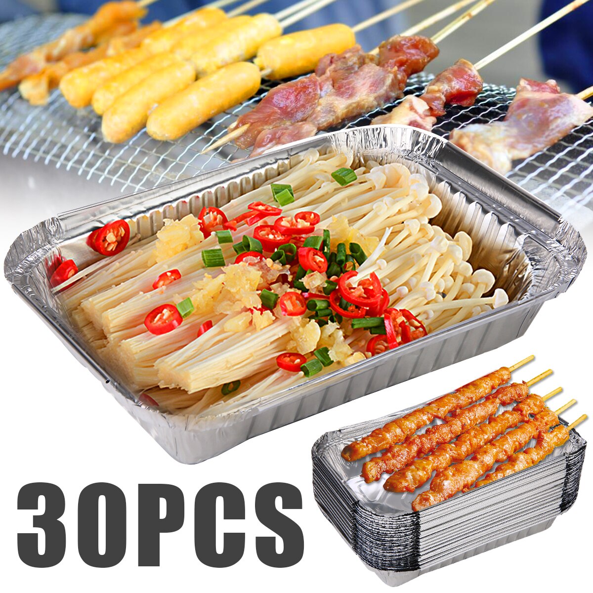 30 stks BBQ Aluminiumfolie Vet Drip Pannen Recyclebaar Grill Vangen Lade Vangst Pannen Vervangende Liner Trays Voor BBQ Gereedschap