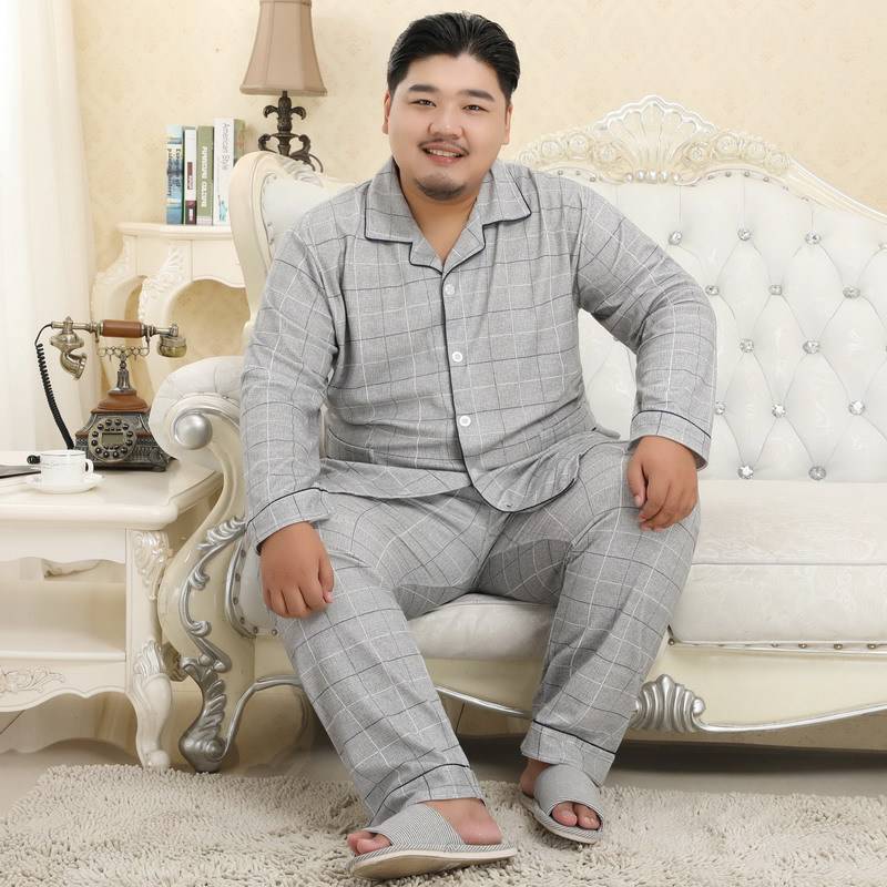 Heren katoenen pyjama's plus size dikke set geruite losse stijl comfortabel gezellig lounge homewear nachthemd nachtkleding pyjama 3xl-5xl