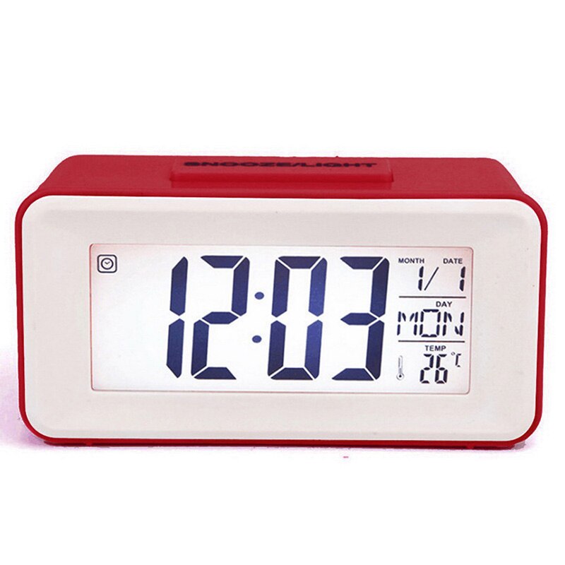 LED Digital Alarm Clock Electronic Clock Smart Mute Backlight Display Temperature & Calendar Snooze Function Alarm Clock: 2-Red
