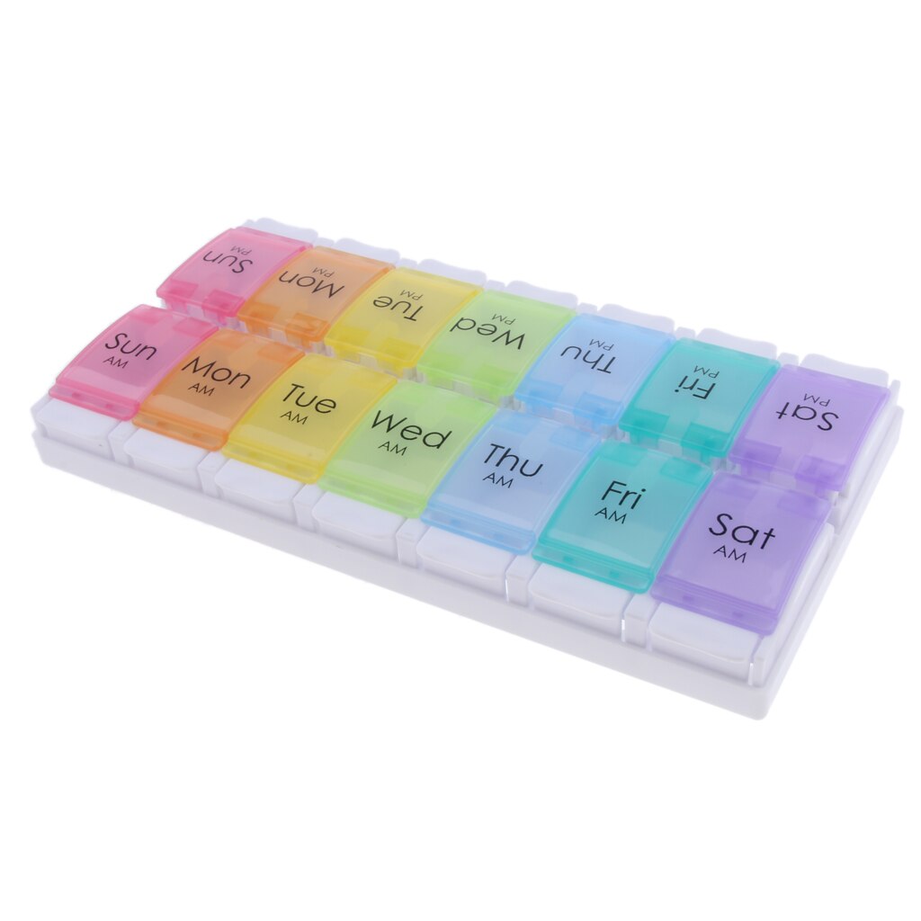 Small Pill Organizer 7 Day Weekly Travel Case AM PM Medication Reminder Pill Box( 14 Compartments）