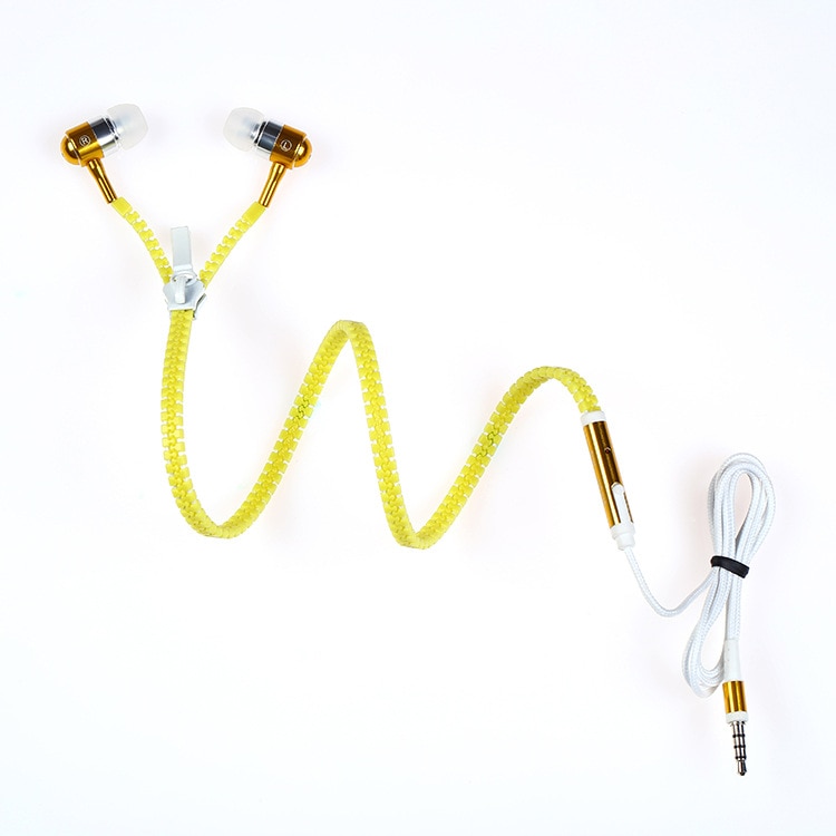1pc 6 farver fuldglødende metal lynlås headset lysende øretelefon stereo håndfri øretelefon til iphone samsung mikrofon: 04