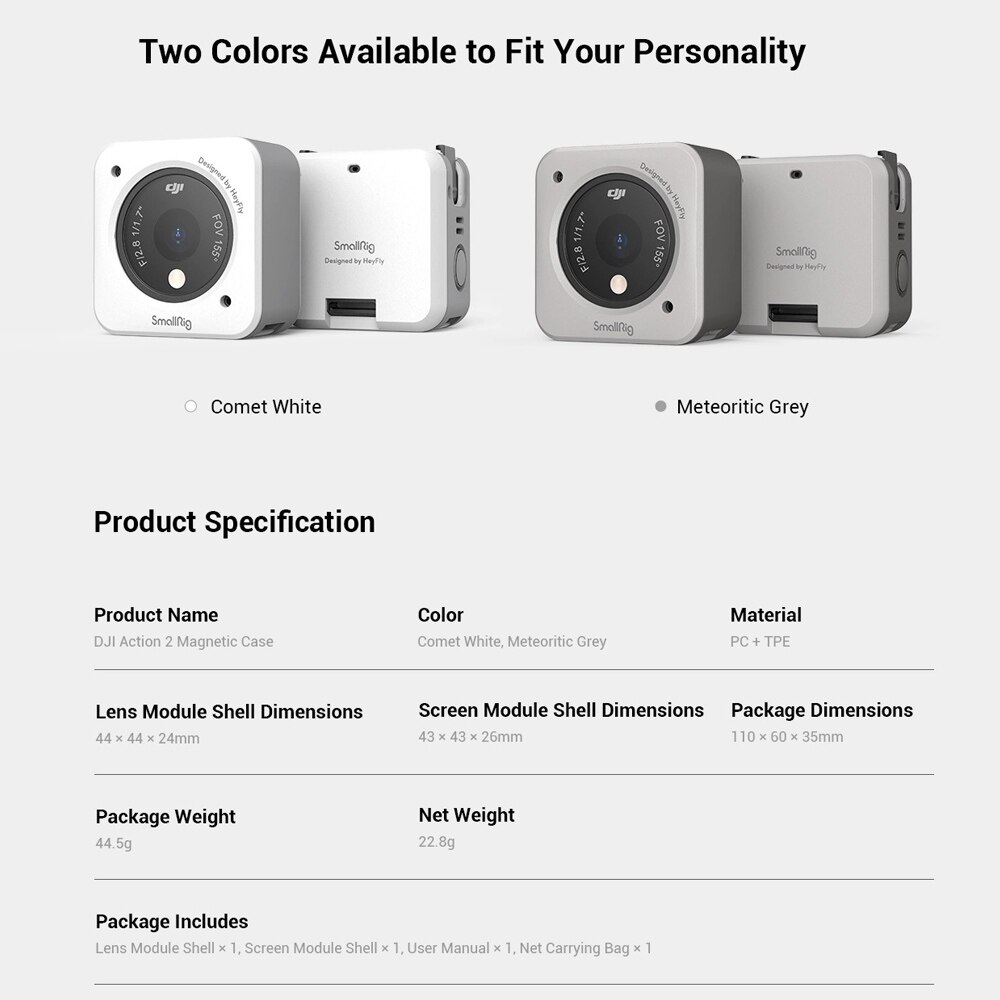 Smallrig Dji Action2 Magnetische Case Wit Grijs Anti-Kras Anti Anti-Slip Formfitting Suits Meerdere Scènes 3626