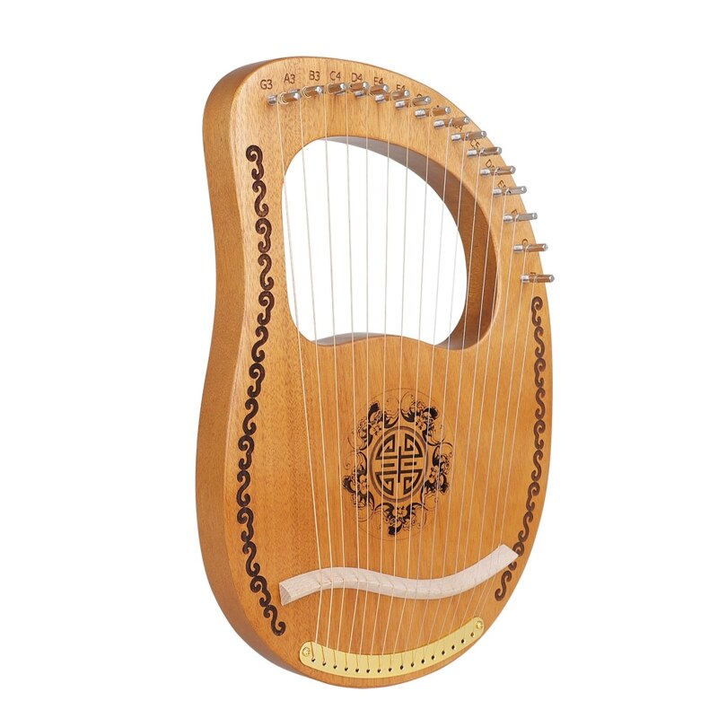 16-Tone Log Lyre Portable Musical Instrument Harp 16-Strings Solid Wood Veneer Lyre Stringed Instrument