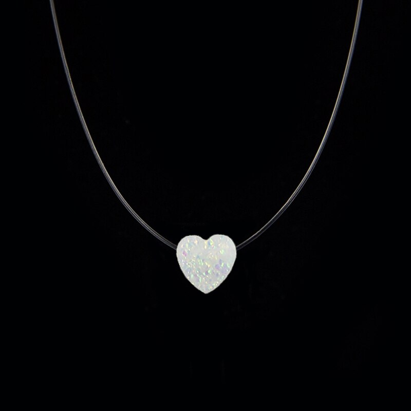 Kvindelig gennemsigtig fiskeline halskæde usynlig kæde lille kærligheds halskæde kvinder harpiks hjerte choker halskæde collier femme: Hvid