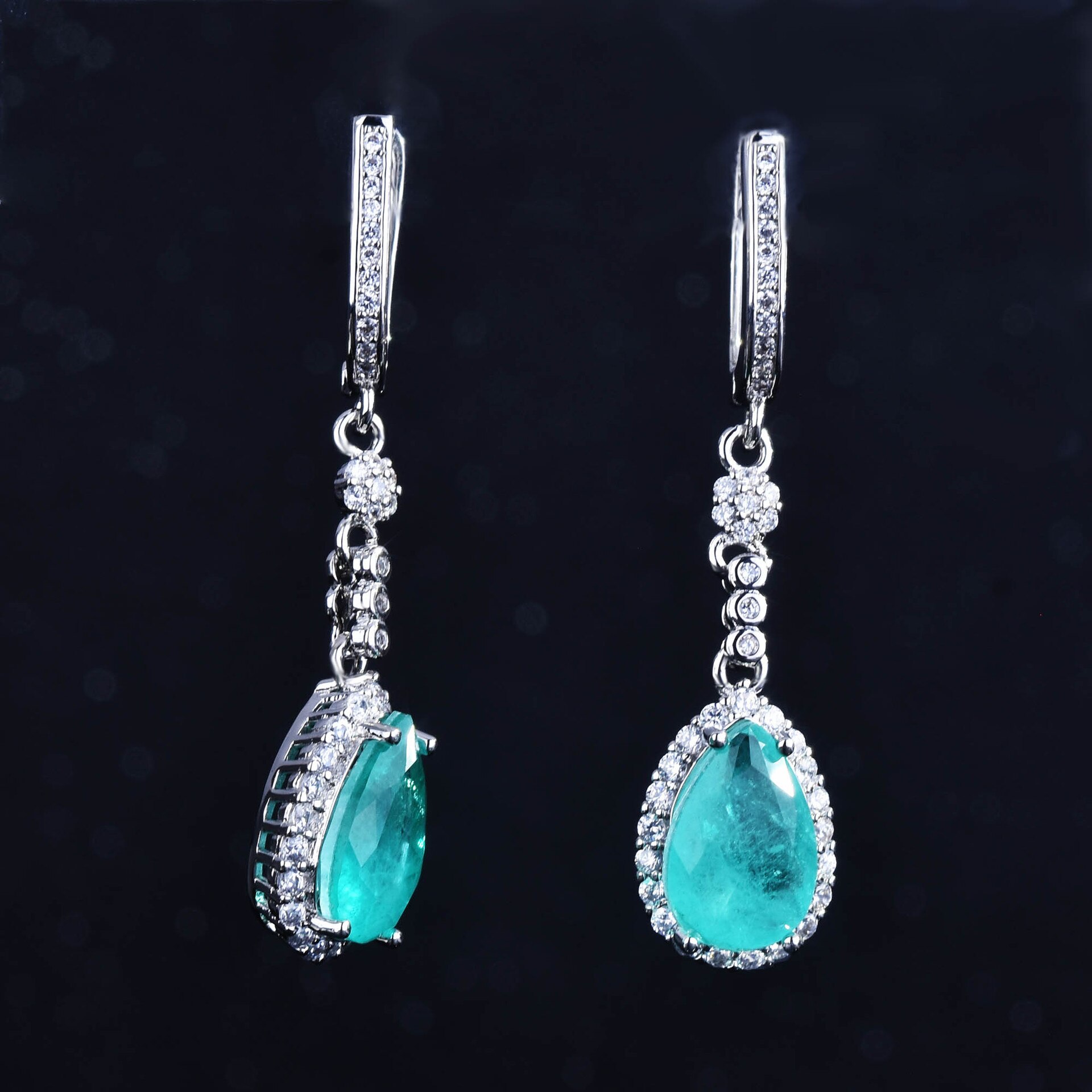 Ruzzallati Prachtige Water Stone Lake Paraiba Toermalijn Sieraden Set Zilver Kleur Ring Oorbel Ketting Voor Vrouwen
