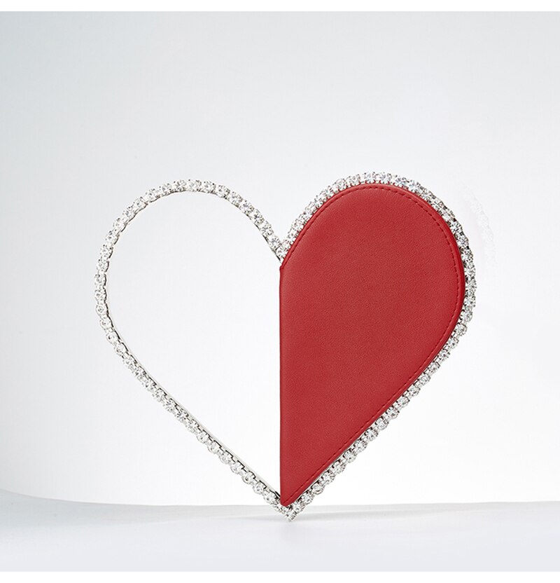 Bolso de mano de noche con diamantes de corazón rojo para mujer, con diamantes de imitación, , con asa de Metal, negro, para de boda,