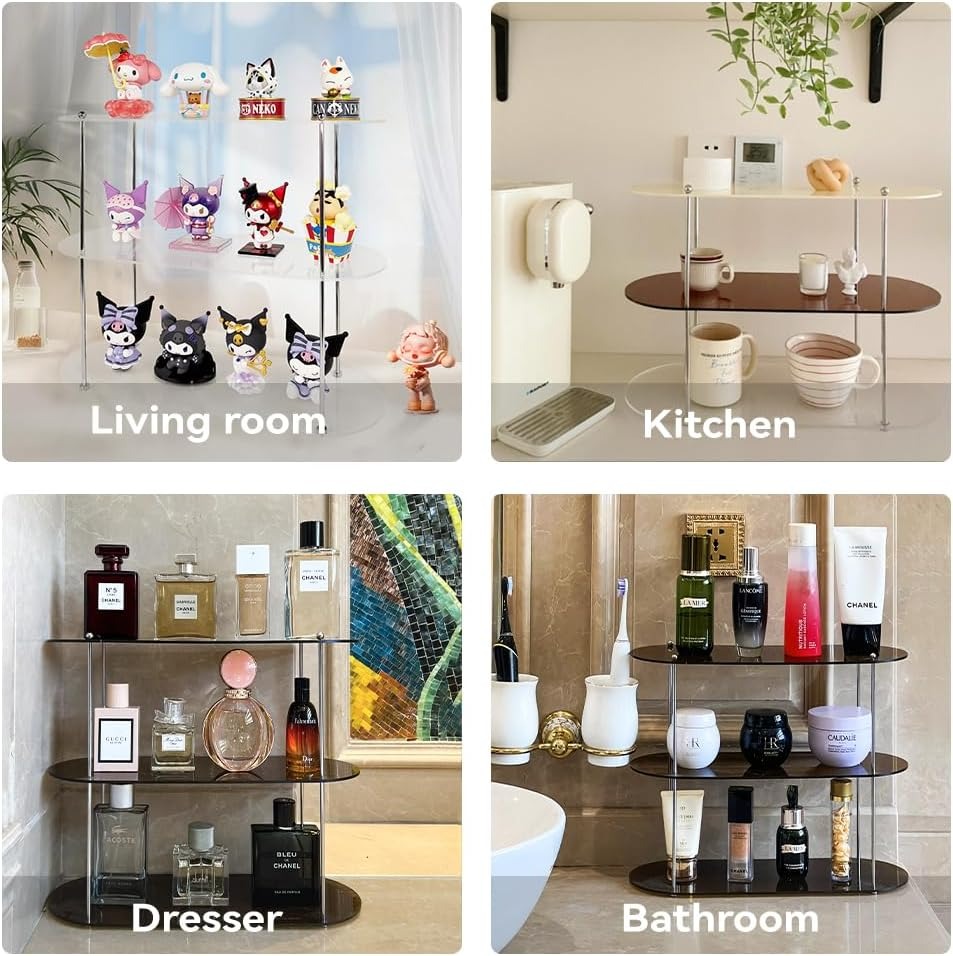 Rack de armazenamento de mesa acrílico de 3 camadas, suporte de exibição de copos de perfume e água, armazenamento de cosméticos, organizador de moldura de exibição de joias