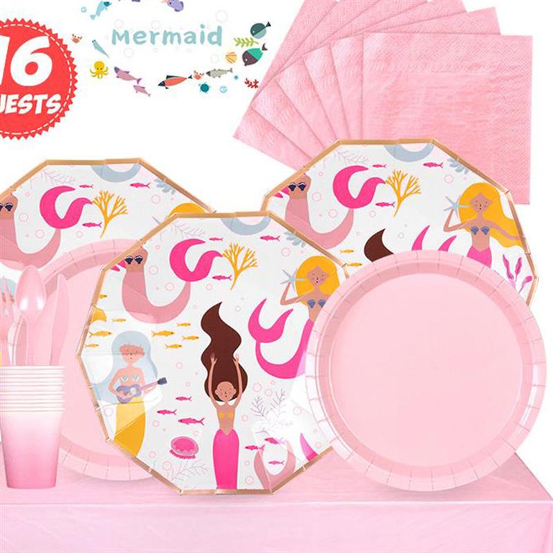 40pcs Papier Servies Unieke Praktische Mermaid Interessante Feestartikelen Papier Trays Wegwerp Servies voor Birthday Party