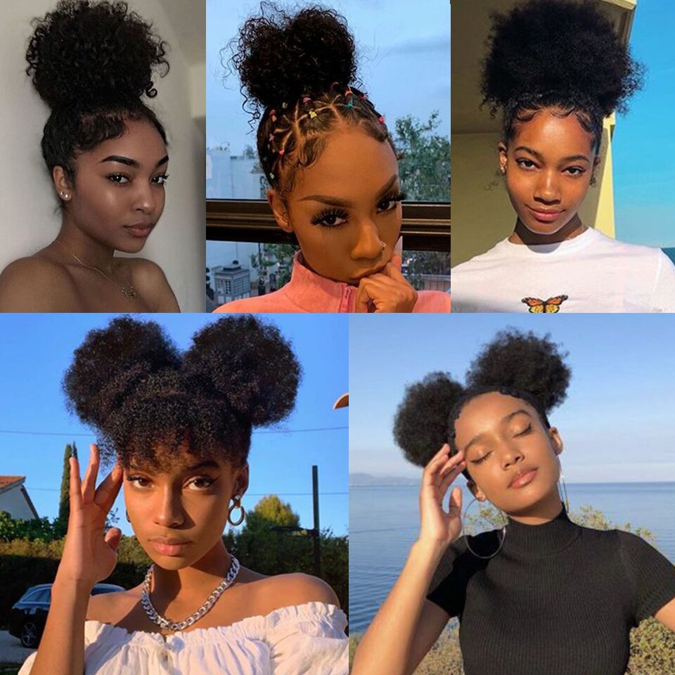 SHANGKE-coiffure courte synthétique bouffante haute, coiffure Afro crépue bouclée, queue de cheval à cordon, Chignon avec Clip