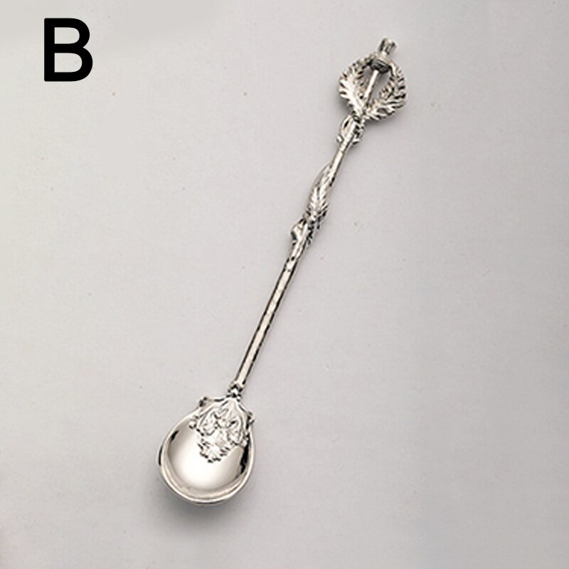 Vintage Crystal Retro Coffee Tea Spoon Carved Flower Small Spoonful Dessert Spoons Afternoon Tea Little Tableware Supplies: B