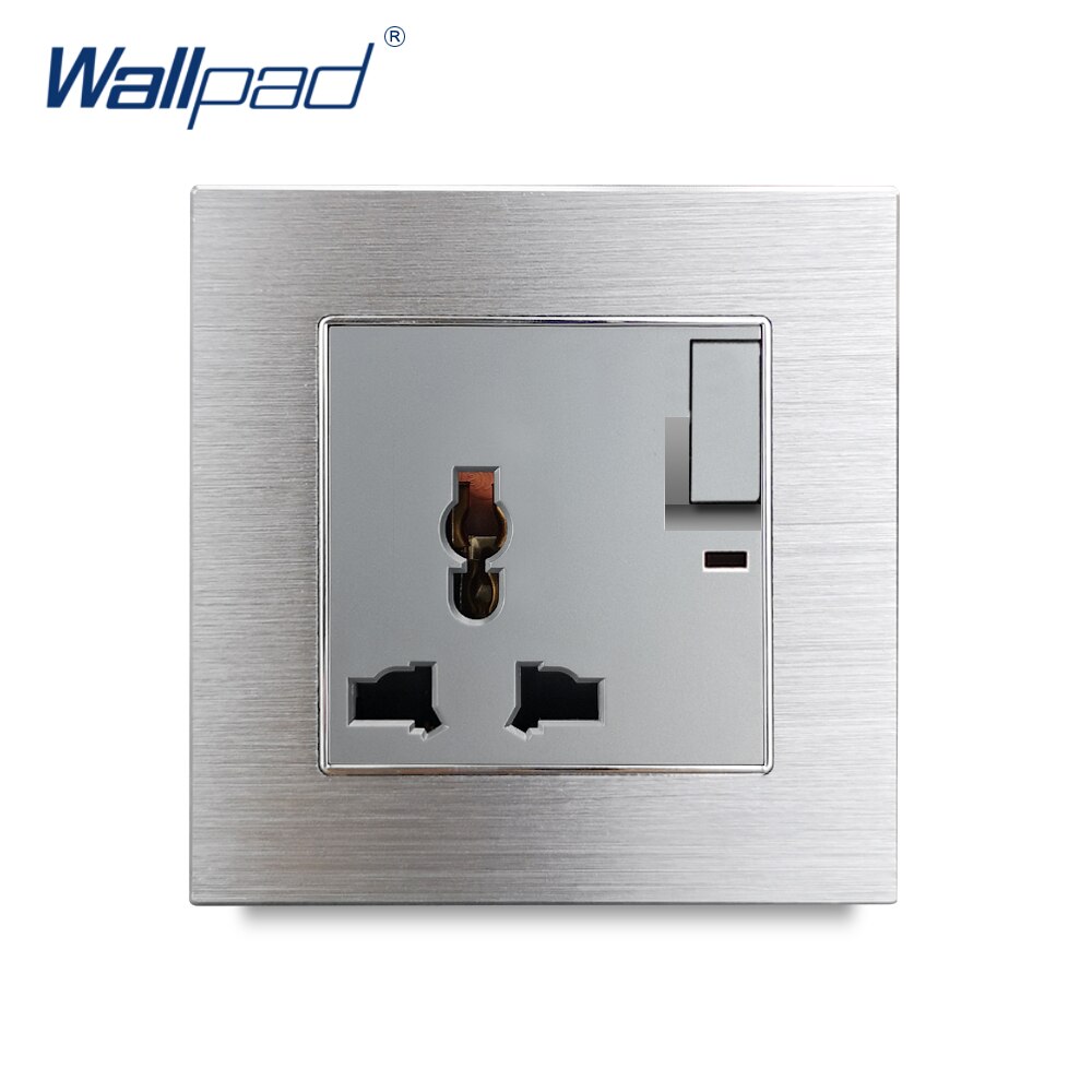 13A Universal Socket With Switch Wallpad Silver Wall Switched Socket Outlet Metal Panel Wall Power Outlet with Neon: Grey