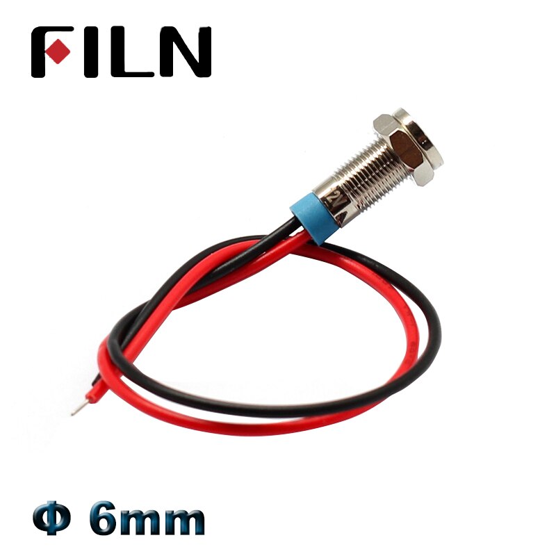 FILN 6mm 12v mini Metal LED Pilot Panel Dash Signal Indicator Warning light 14cm cable Chrome Finish Car Boat Marine pilot lamp