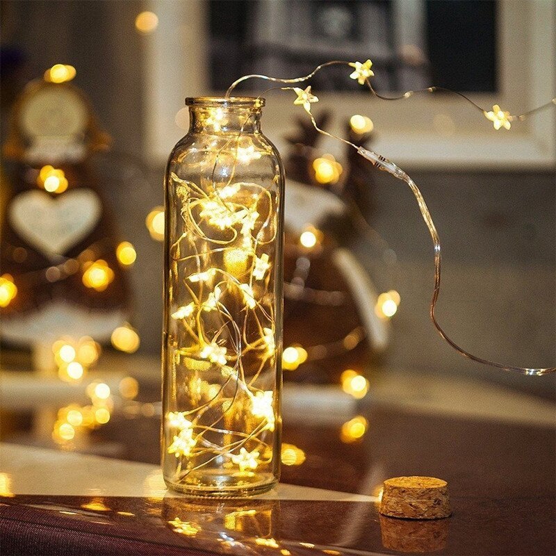 String Lights Silver LED Wine Bottle Lights Battery Powered Cork Shape Glass Bottle Stopper Lamp Christmas Garlands Decor
