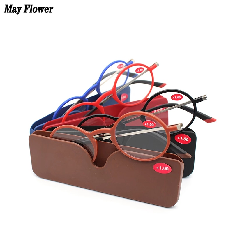 Kann Blume Rechteckigen TR90 Lesebrille Dünne Brille Gläser Rahmen Männer Blau Licht Runde Brille Frauen Mit Fall + 2