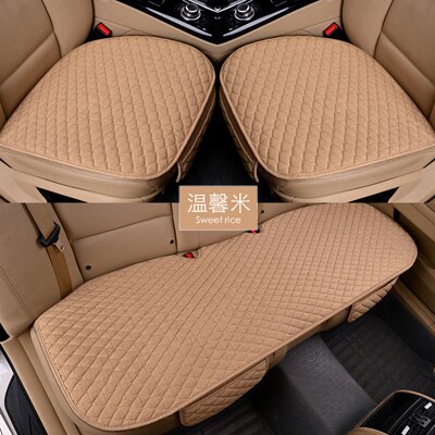 Linen Fabric Car Seat Cover Four Seasons Front And Rear Flax Cushion Breathable Protector Mat Pad Universal Size for Car Care: Beige